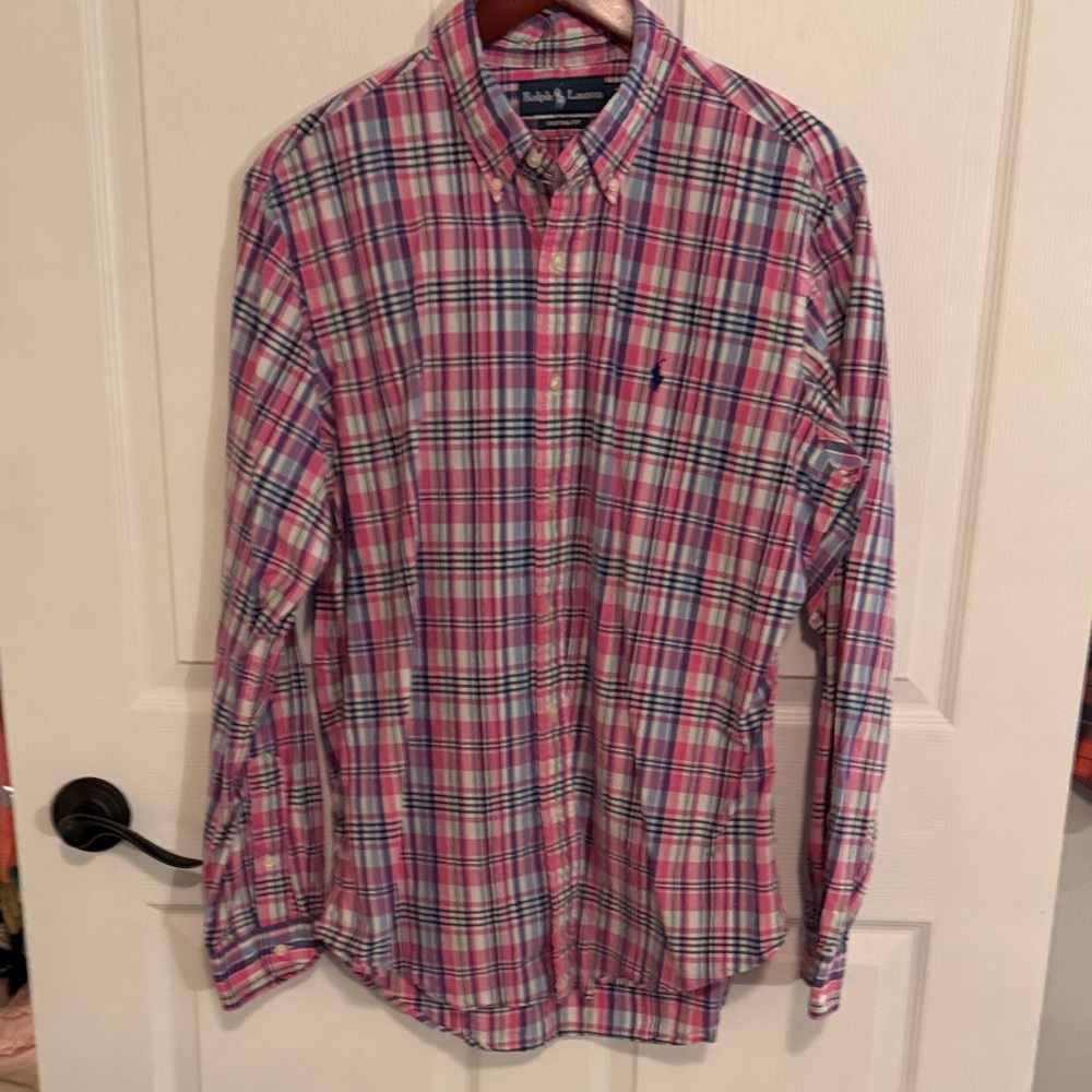 Polo by Ralph Lauren Men's Pink and Blue Plaid Shirt